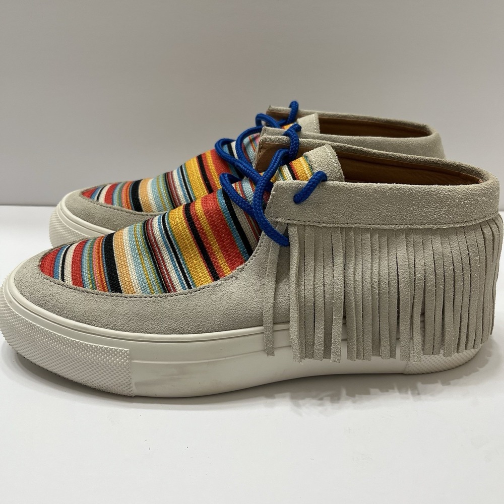 Very Volatile Progeny Sneakers Tan Suede Upper Multicolored Serape Fringe 7.5